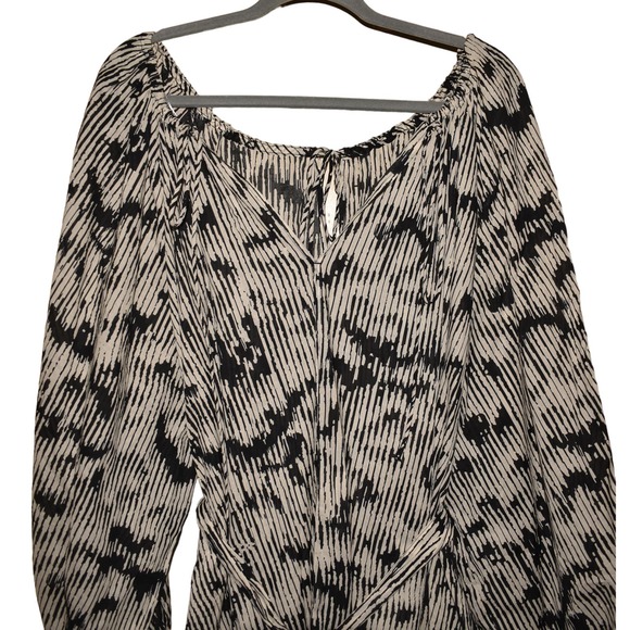 H&M NEW $70 Wide Neck Tie Belt Mini Dress Black/Cream Print XL - Picture 3 of 5